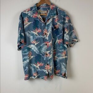 Tommy Bahama Silk Blue and Pink Floral Men's Shirt Size XL